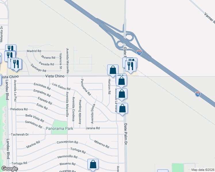 map of restaurants, bars, coffee shops, grocery stores, and more near 28210 Avenue Primavera in Cathedral City