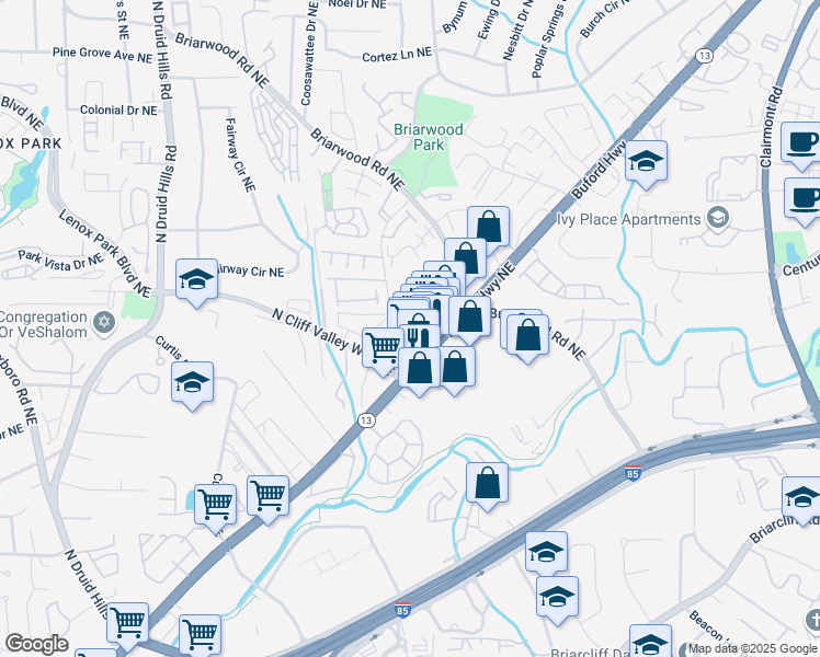 map of restaurants, bars, coffee shops, grocery stores, and more near 3292 Buford Highway Northeast in Atlanta