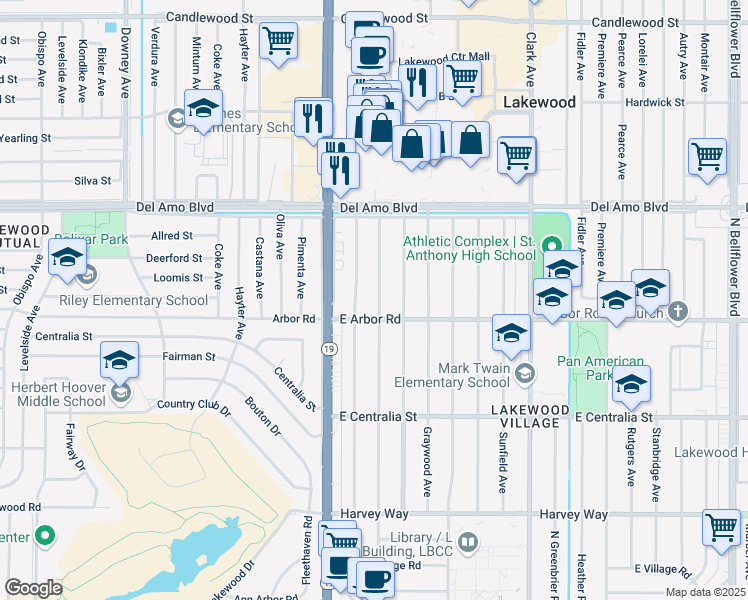 map of restaurants, bars, coffee shops, grocery stores, and more near 4723 Blackthorne Avenue in Long Beach