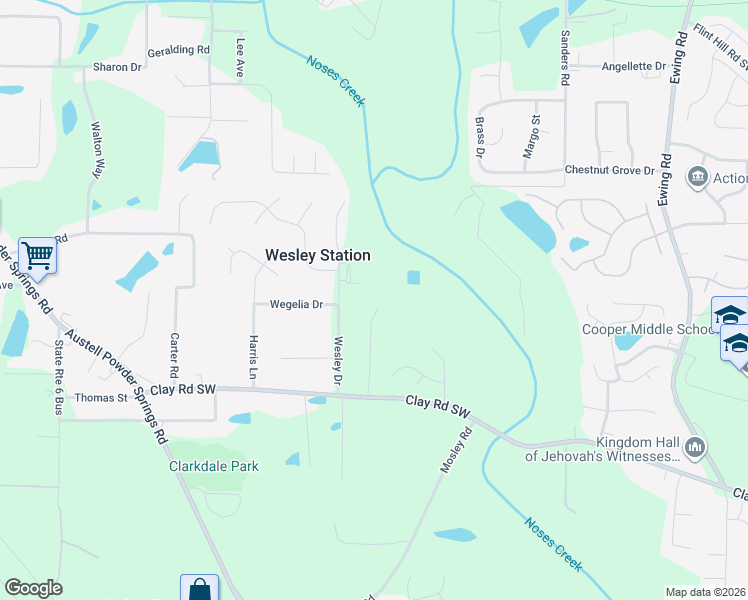 map of restaurants, bars, coffee shops, grocery stores, and more near 4500 Glory Drive in Austell
