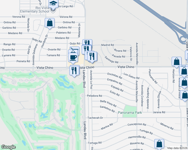 map of restaurants, bars, coffee shops, grocery stores, and more near 68065 Vista Chino in Cathedral City