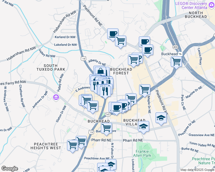 map of restaurants, bars, coffee shops, grocery stores, and more near 3296 Mathieson Drive Northeast in Atlanta