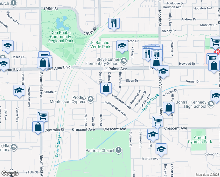 map of restaurants, bars, coffee shops, grocery stores, and more near 4552 Trafalgar Drive in La Palma