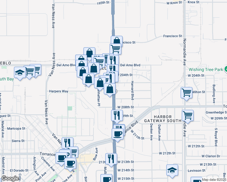 map of restaurants, bars, coffee shops, grocery stores, and more near in Los Angeles