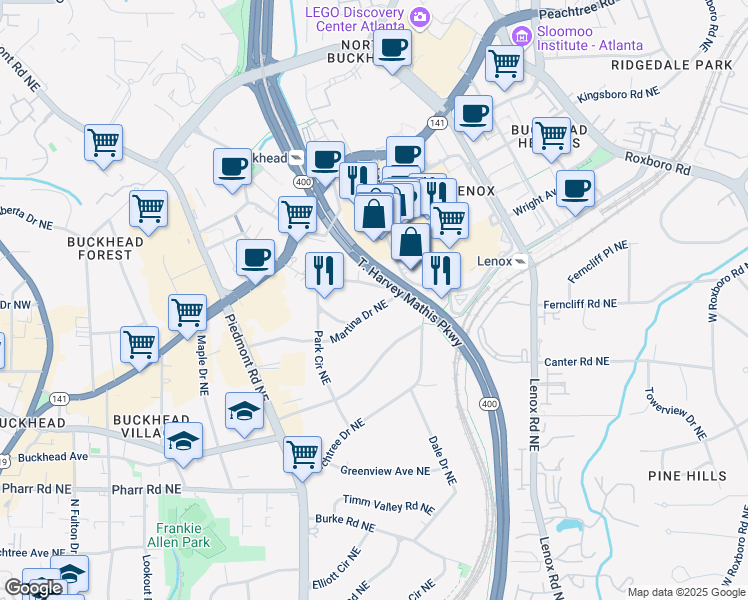 map of restaurants, bars, coffee shops, grocery stores, and more near 790 Martina Drive Northeast in Atlanta