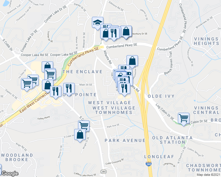 map of restaurants, bars, coffee shops, grocery stores, and more near 2217 Croston Lane in Smyrna