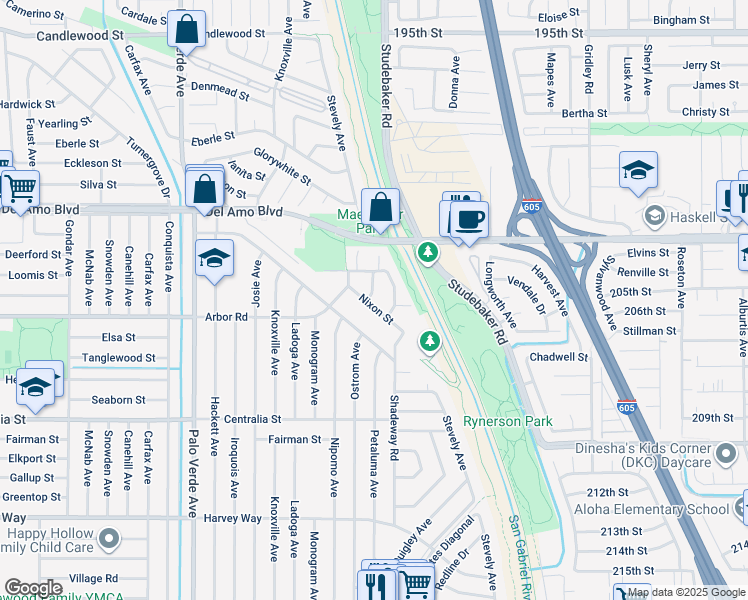 map of restaurants, bars, coffee shops, grocery stores, and more near 4757 Shadeway Road in Lakewood