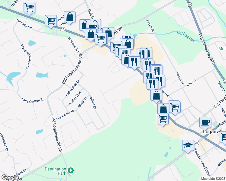 map of restaurants, bars, coffee shops, grocery stores, and more near 256 Teresa Lane Southwest in Loganville