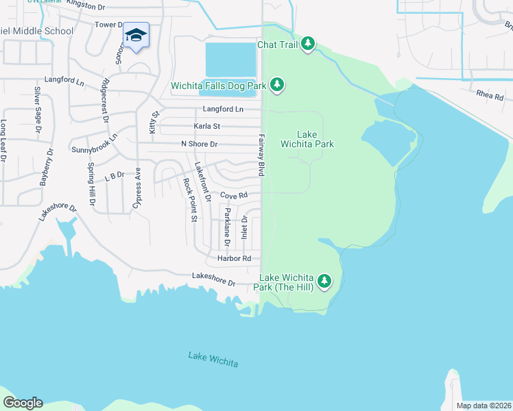 map of restaurants, bars, coffee shops, grocery stores, and more near 4604 Cove Road in Wichita Falls