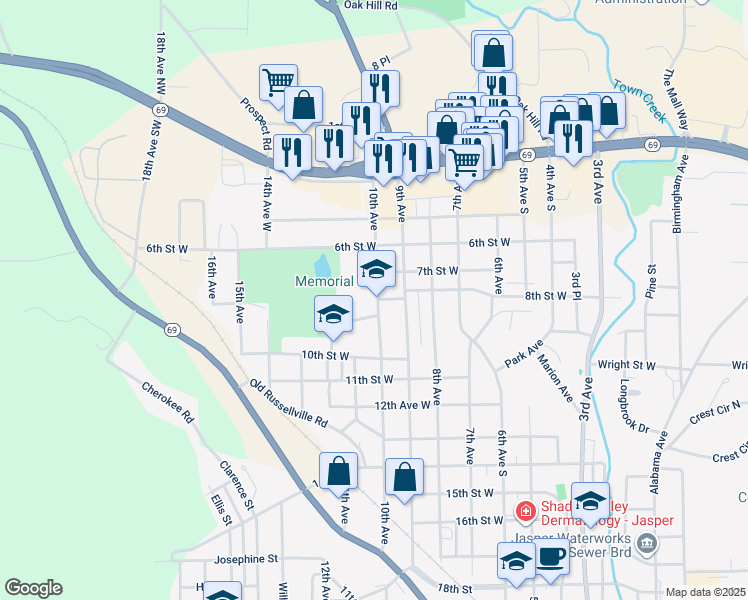 map of restaurants, bars, coffee shops, grocery stores, and more near 800 10th Avenue in Jasper