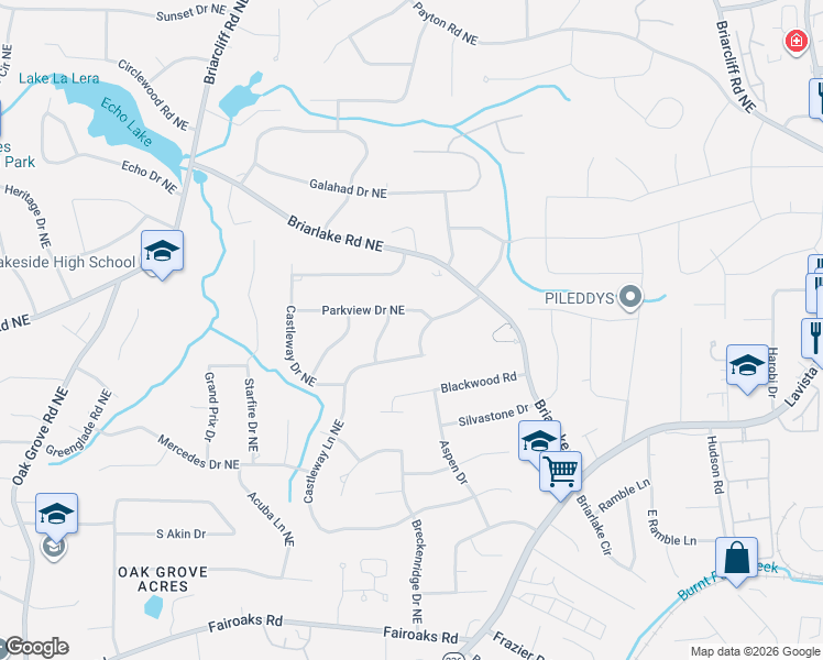 map of restaurants, bars, coffee shops, grocery stores, and more near 2783-2799 Parkview Drive Northeast in Atlanta