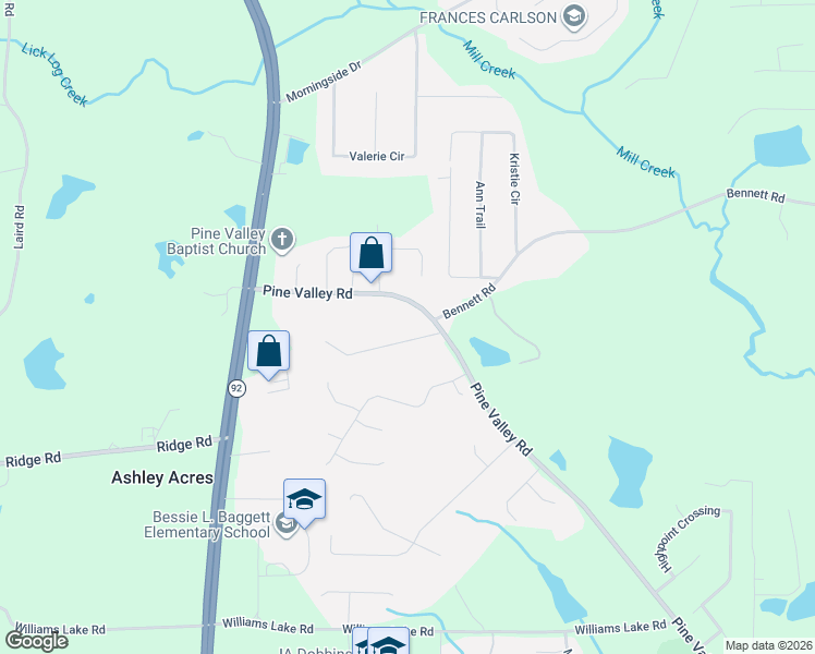 map of restaurants, bars, coffee shops, grocery stores, and more near 338 Pine Valley Road in Powder Springs