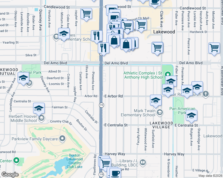 map of restaurants, bars, coffee shops, grocery stores, and more near 4728 Pepperwood Avenue in Long Beach