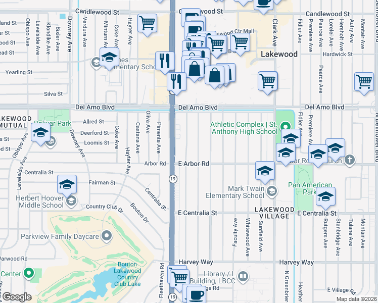 map of restaurants, bars, coffee shops, grocery stores, and more near 4728 Pepperwood Avenue in Long Beach