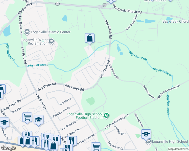 map of restaurants, bars, coffee shops, grocery stores, and more near 720 Tidal Marsh Walk in Loganville