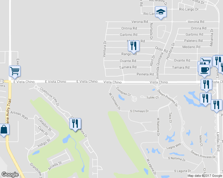map of restaurants, bars, coffee shops, grocery stores, and more near 67112 West Chimayo Drive in Cathedral City