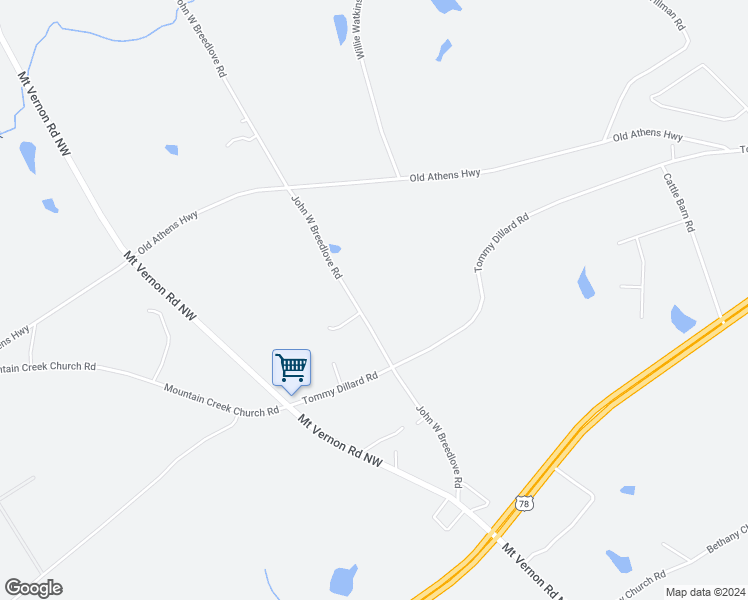 map of restaurants, bars, coffee shops, grocery stores, and more near 829 John W Breedlove Road in Monroe