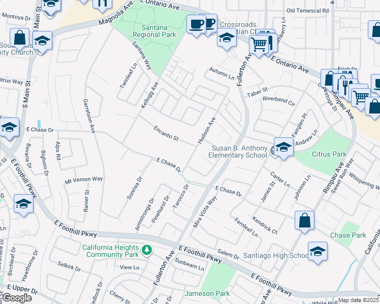 map of restaurants, bars, coffee shops, grocery stores, and more near 2840 Hudson Avenue in Corona