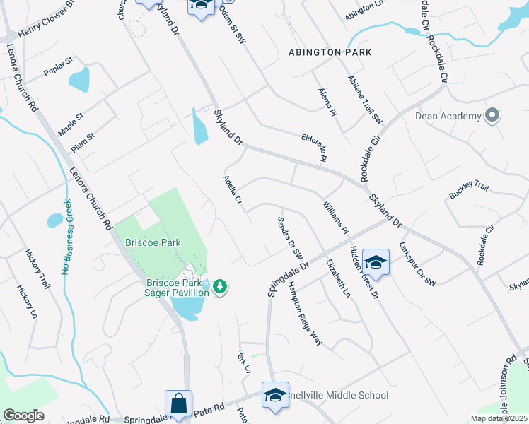 map of restaurants, bars, coffee shops, grocery stores, and more near 2876 Elizabeth Lane in Snellville