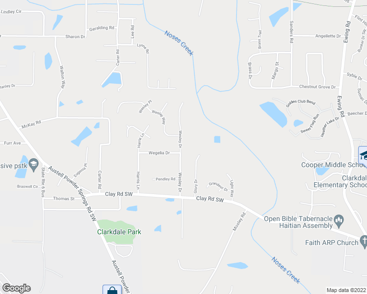 map of restaurants, bars, coffee shops, grocery stores, and more near 4507 Wesley Drive in Austell