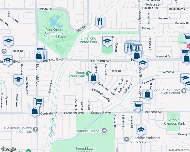 map of restaurants, bars, coffee shops, grocery stores, and more near 8101 Madia Circle in La Palma