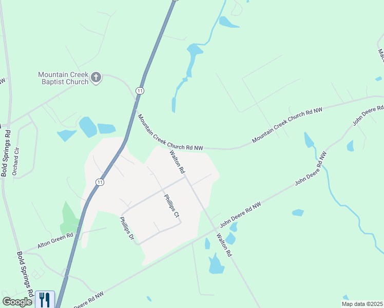 map of restaurants, bars, coffee shops, grocery stores, and more near 800 Mountain Creek Church Road Northwest in Monroe
