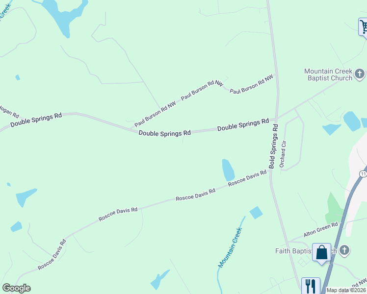 map of restaurants, bars, coffee shops, grocery stores, and more near 222 Double Springs Road in Monroe