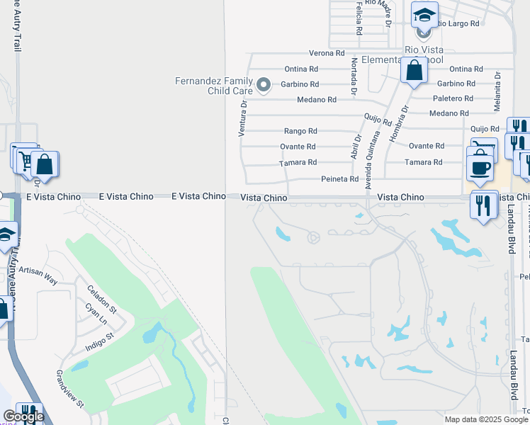 map of restaurants, bars, coffee shops, grocery stores, and more near 67060 West Chimayo Drive in Cathedral City
