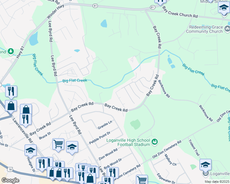 map of restaurants, bars, coffee shops, grocery stores, and more near 632 Hunters Cove Lane in Loganville