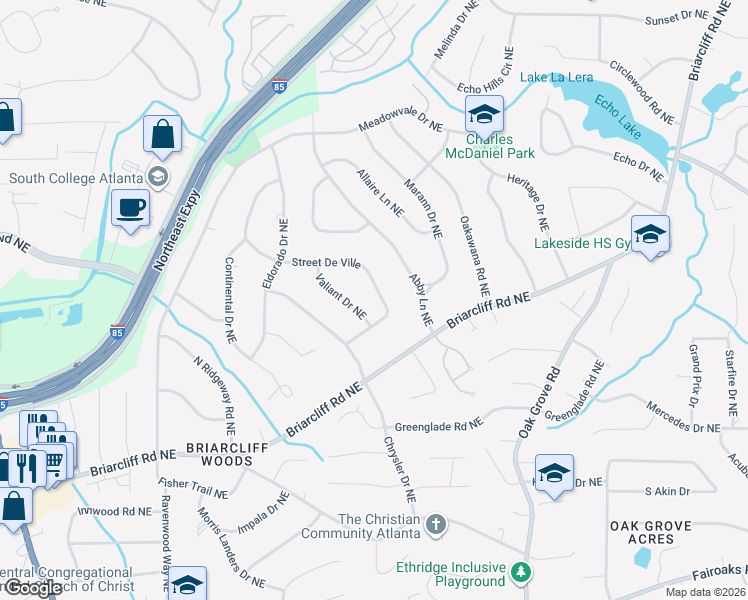 map of restaurants, bars, coffee shops, grocery stores, and more near 2267 Street De Ville in Atlanta
