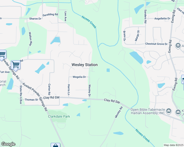 map of restaurants, bars, coffee shops, grocery stores, and more near 4480 Wesley Drive in Austell