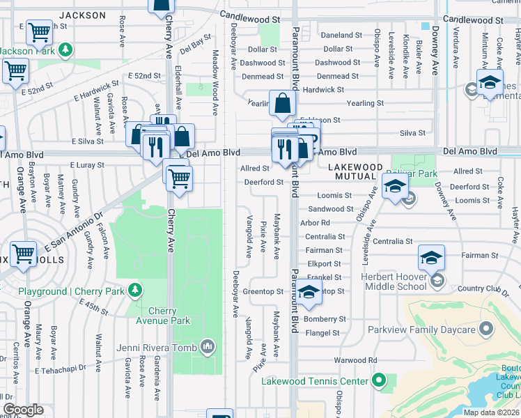 map of restaurants, bars, coffee shops, grocery stores, and more near 4749 Pixie Avenue in Lakewood