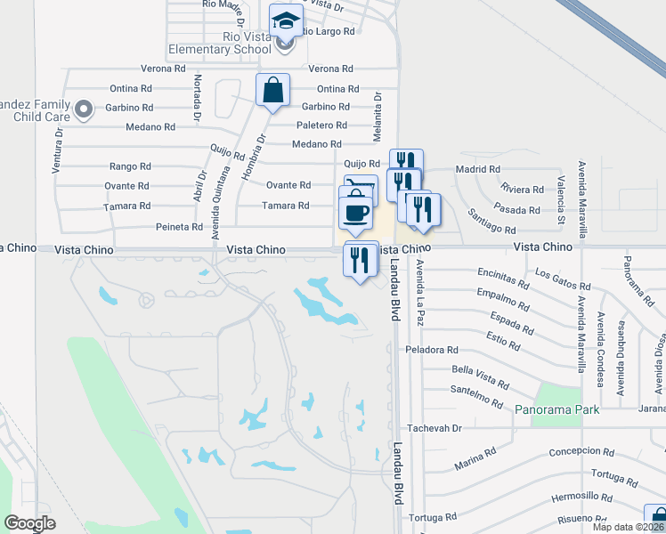 map of restaurants, bars, coffee shops, grocery stores, and more near 67841 North Portales Drive in Cathedral City