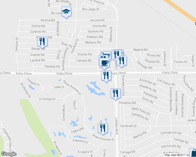 map of restaurants, bars, coffee shops, grocery stores, and more near 67841 North Portales Drive in Cathedral City