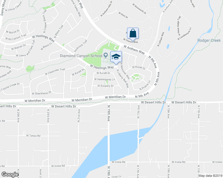 map of restaurants, bars, coffee shops, grocery stores, and more near 39524 North Hillerman Way in Phoenix