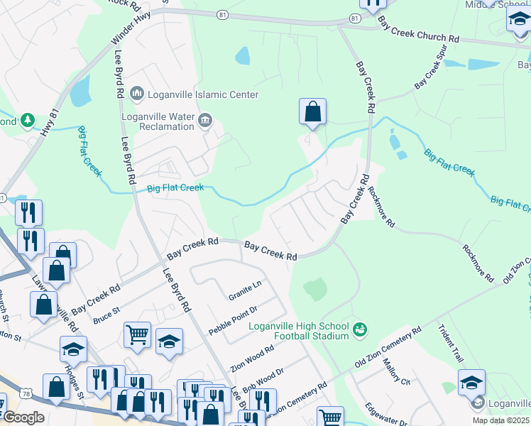 map of restaurants, bars, coffee shops, grocery stores, and more near 632 Hunters Cove Lane in Loganville