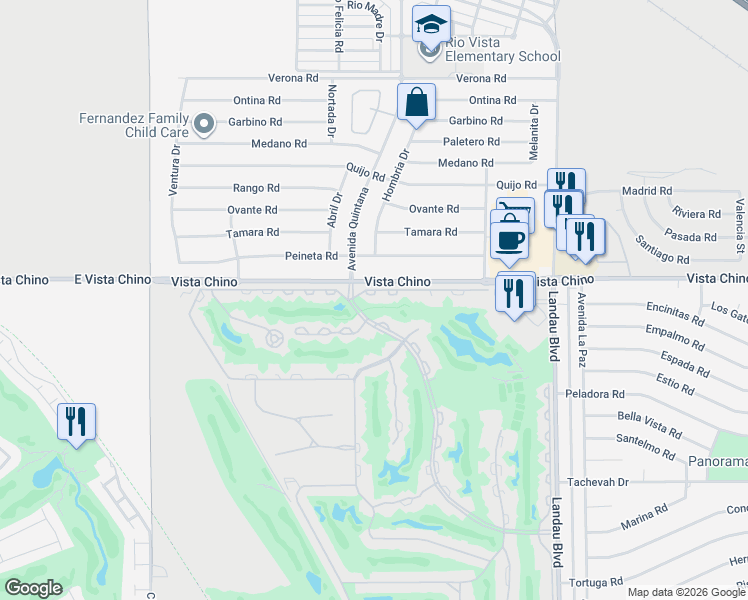 map of restaurants, bars, coffee shops, grocery stores, and more near 67523 North Portales Drive in Cathedral City
