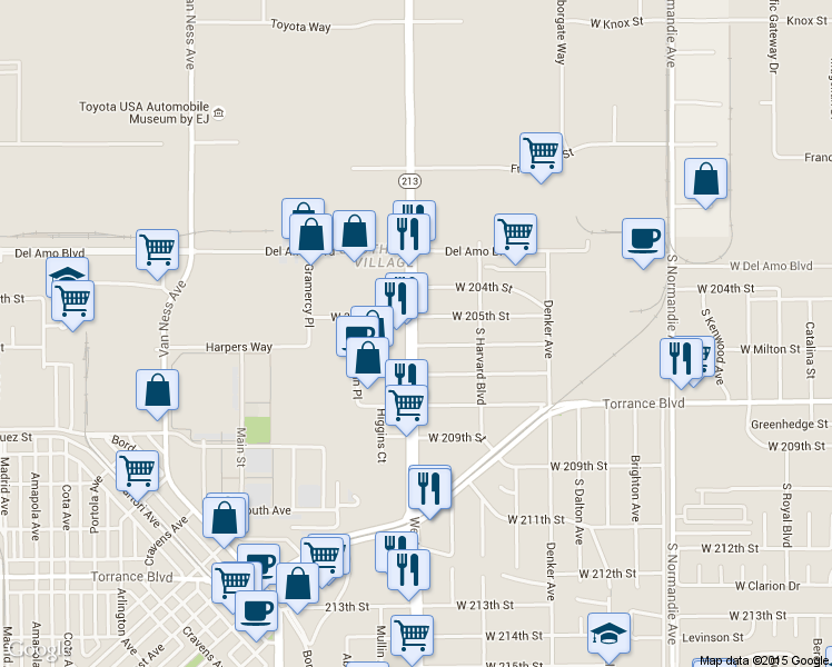 map of restaurants, bars, coffee shops, grocery stores, and more near in Los Angeles