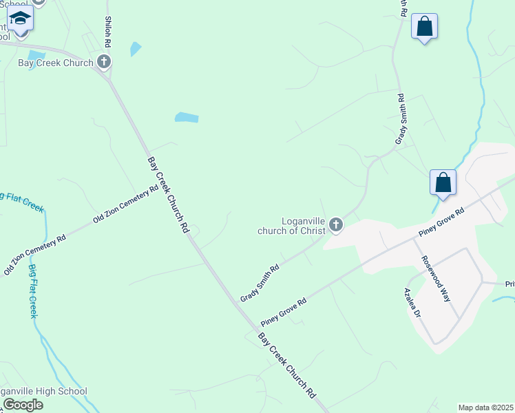 map of restaurants, bars, coffee shops, grocery stores, and more near 3590 Grady Smith Road in Loganville