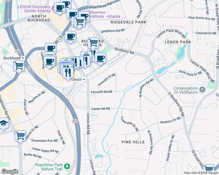 map of restaurants, bars, coffee shops, grocery stores, and more near 998 Ferncliff Road Northeast in Atlanta