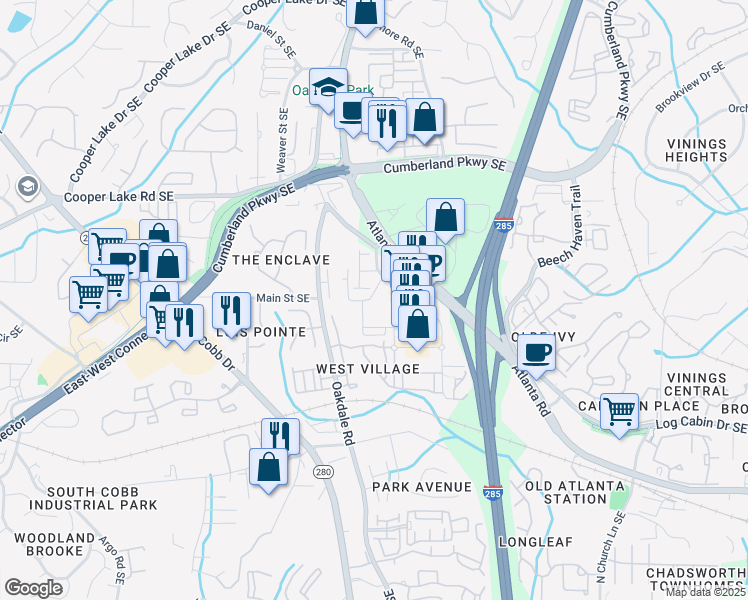 map of restaurants, bars, coffee shops, grocery stores, and more near 2217 Croston Lane in Smyrna