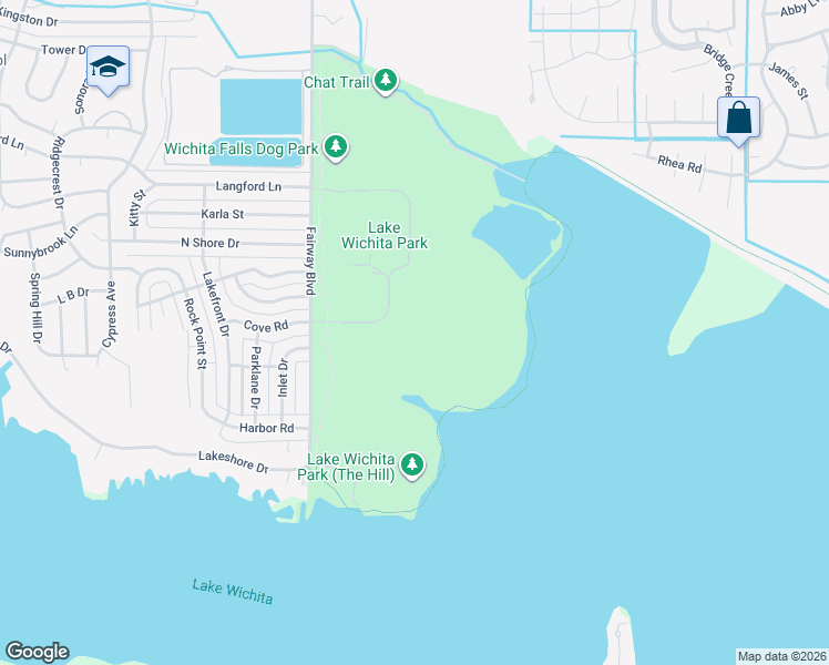 map of restaurants, bars, coffee shops, grocery stores, and more near Unnamed Road in Wichita Falls