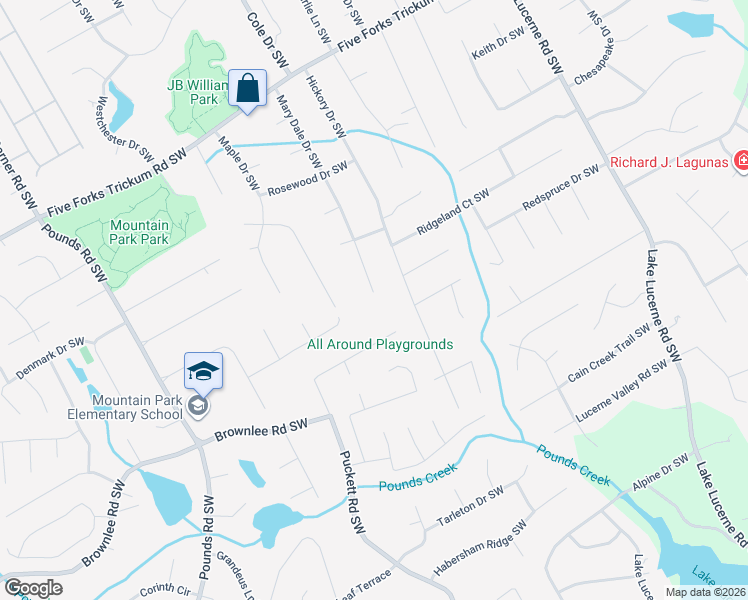 map of restaurants, bars, coffee shops, grocery stores, and more near 1473 Mary Dale Drive Southwest in Lilburn