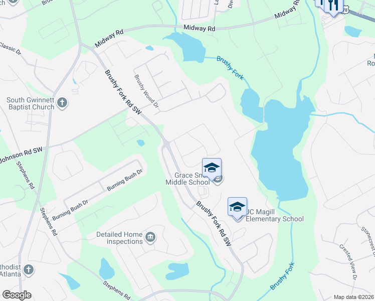 map of restaurants, bars, coffee shops, grocery stores, and more near 3570 Brushy Fork Road Southwest in Loganville