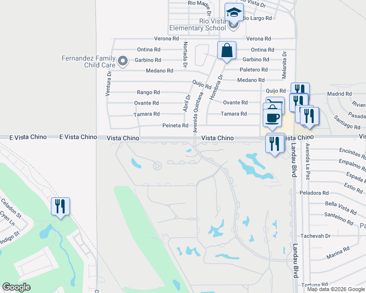 map of restaurants, bars, coffee shops, grocery stores, and more near 67433 North Chimayo Drive in Cathedral City