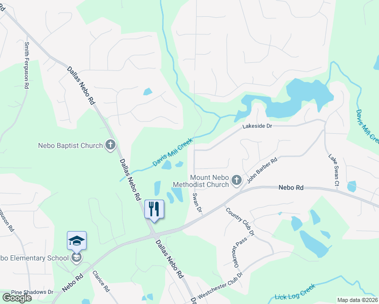 map of restaurants, bars, coffee shops, grocery stores, and more near 327 Swan Drive in Hiram