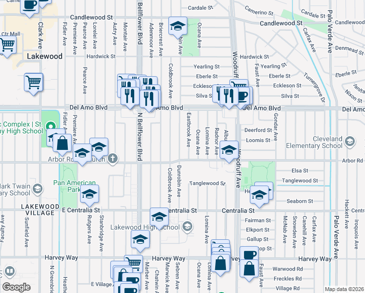 map of restaurants, bars, coffee shops, grocery stores, and more near 4749 Dunrobin Avenue in Lakewood