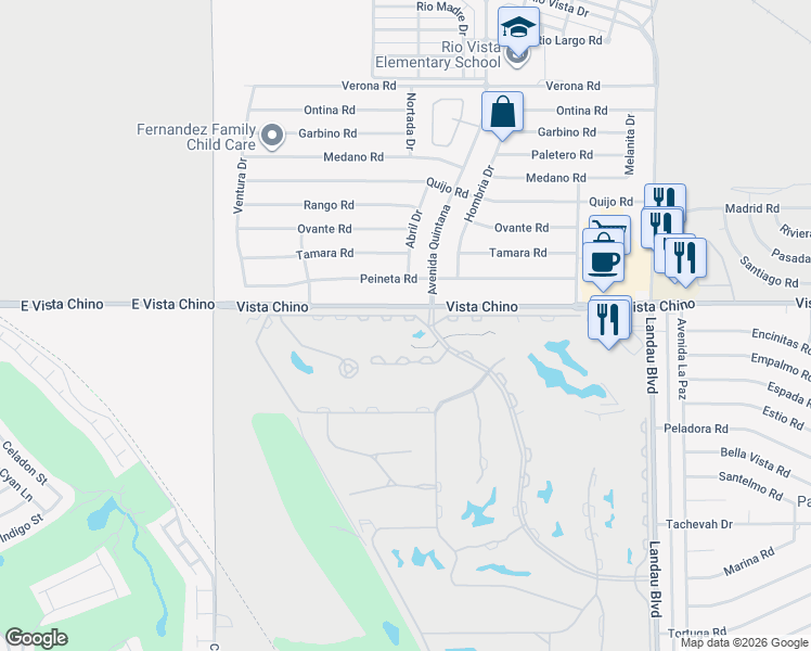 map of restaurants, bars, coffee shops, grocery stores, and more near 67433 North Chimayo Drive in Cathedral City