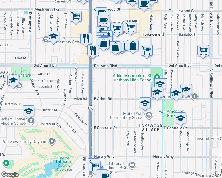 map of restaurants, bars, coffee shops, grocery stores, and more near 4741 Hazelbrook Avenue in Long Beach
