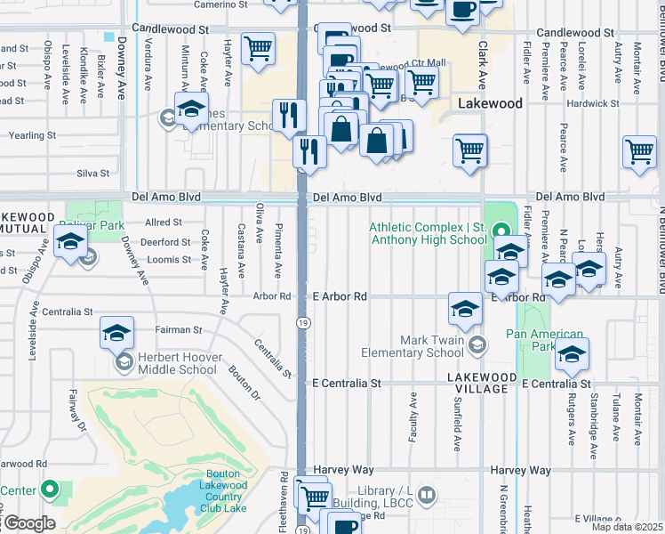 map of restaurants, bars, coffee shops, grocery stores, and more near 4740 Pepperwood Avenue in Long Beach